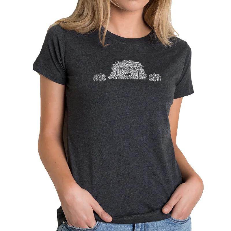 Peeking Dog  - Women's Premium Blend Word Art T-Shirt Jersey Fabric Tulle Fabric Batik Fabric