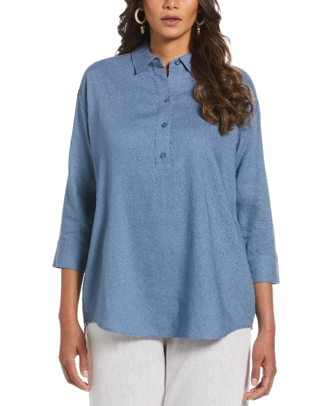 Linen Blend Solid Popover Shirt Chenille Blend Fleece Blend Nylon Blend
