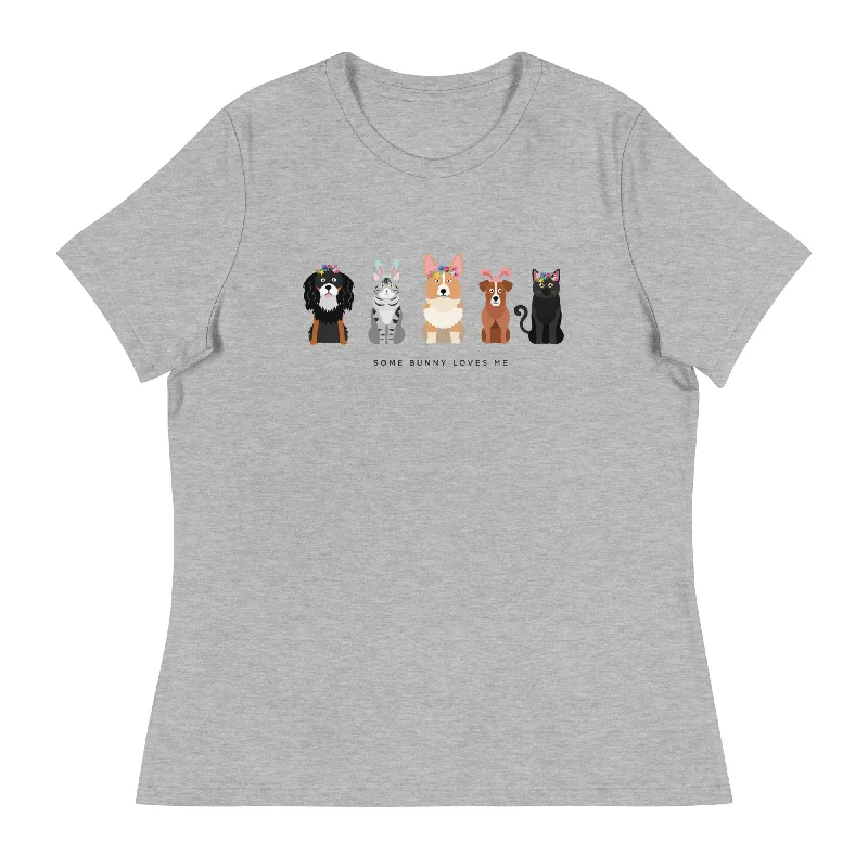 Some Bunny Loves Me Women's Relaxed T-Shirt Spandex Blend Rayon Blend Denim Blend