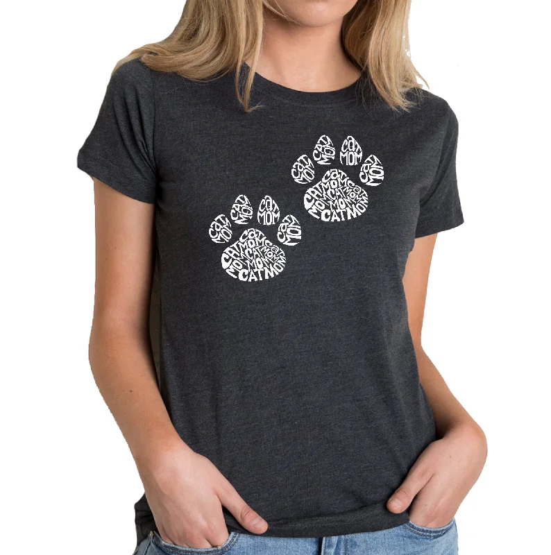 Cat Mom  - Women's Premium Blend Word Art T-Shirt Knit Fabric Woven Fabric Fleece Fabric