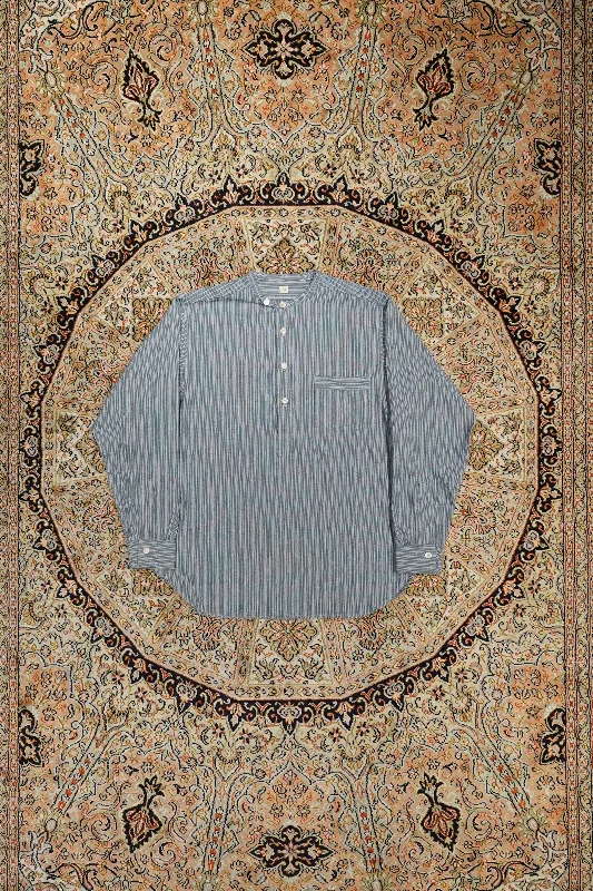Taiga Takahashi BAND COLLAR SHIRT P/O (INDIGO STRIPE) Seamless Knitted Crochet