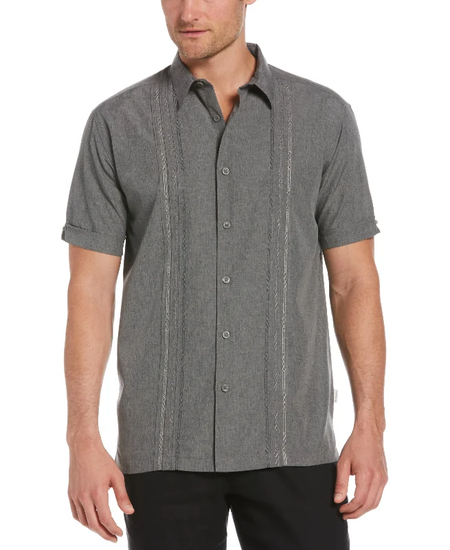 Geo Embroidered Panel Shirt Mesh Blend Leather Blend Suede Blend