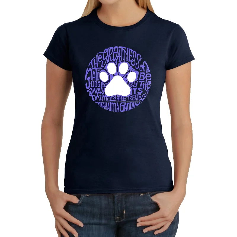 Gandhi's Quote on Animal Treatment  - Women's Word Art T-Shirt Boxy Fit Fitted Loose