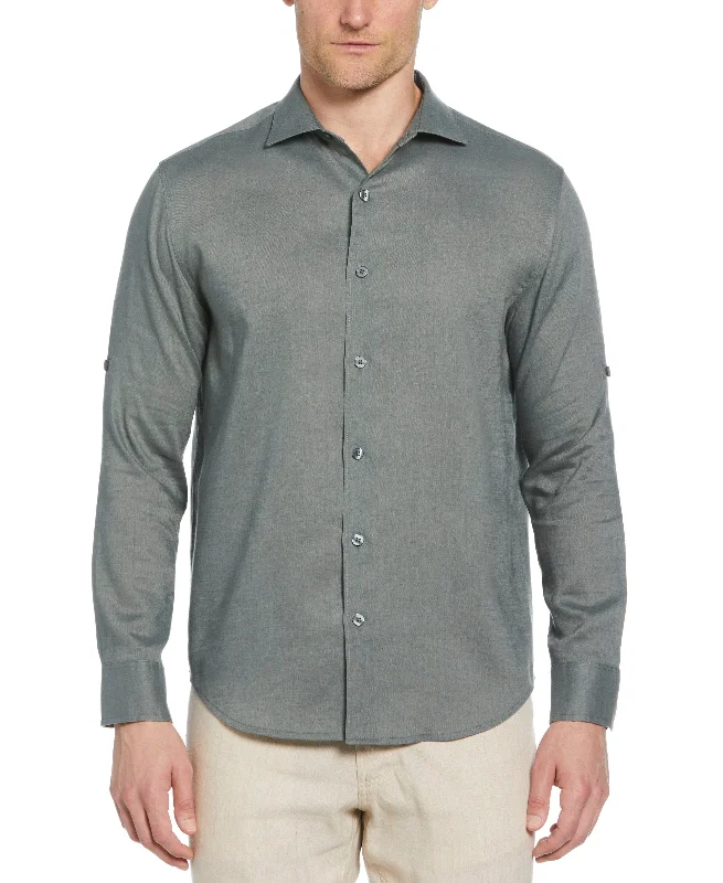Travelselect™ Linen-Blend Rolled Sleeve Shirt Oversized T-Shirt Spandex breathable