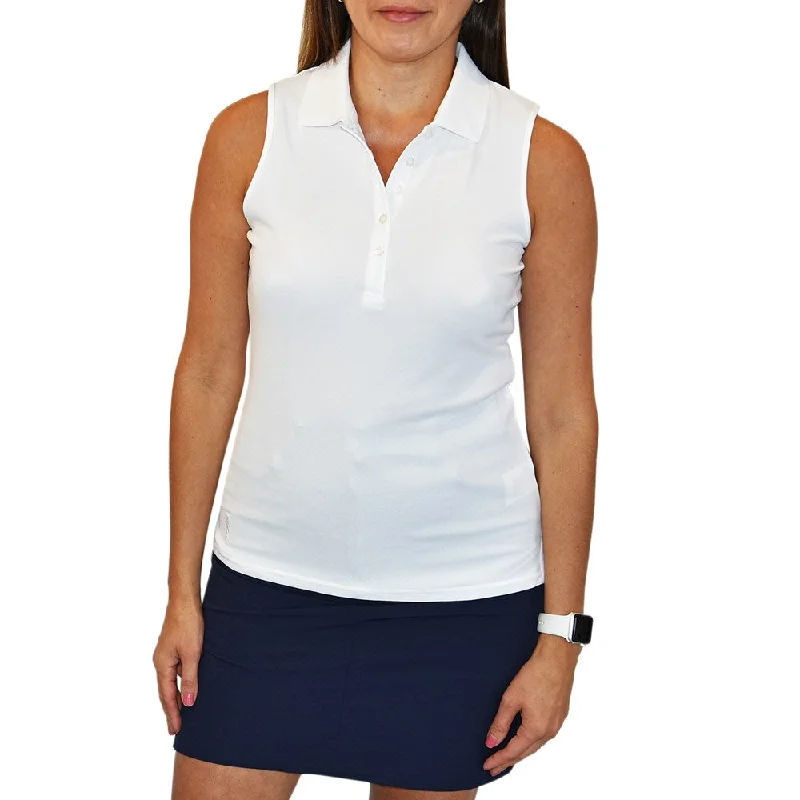 Glenmuir Women's Jenna Sleeveless Golf Shirt - White Zippered Buttoned Snapped