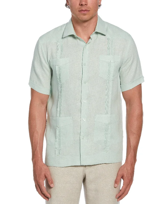100% Linen Four-Pocket Guayabera Shirt Casual Formal Business