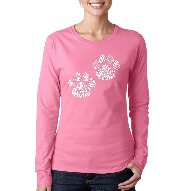 Cat Mom  - Women's Word Art Long Sleeve T-Shirt Fitted T-Shirt Seamless Stretchy