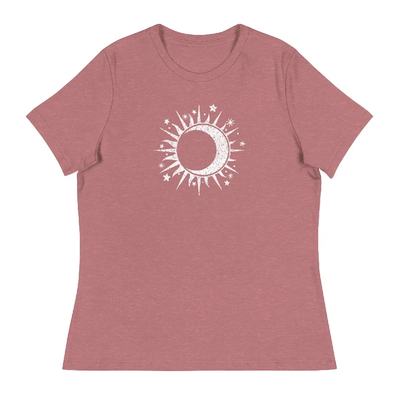 Celestial Sun & Moon Women's Relaxed T-Shirt Houndstooth Herringbone Solid