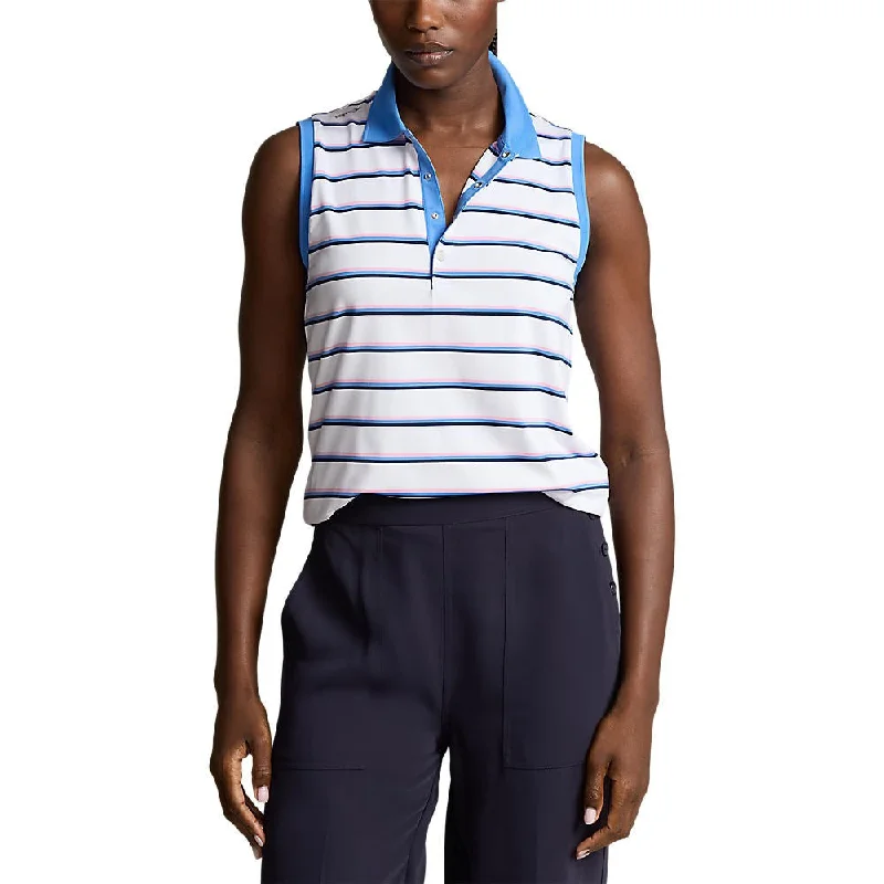 RLX Ralph Lauren Women's Printed Airflow Sleeveless Golf Shirt - Ceramic White Multi Basic T-Shirt Crew Neck Short Sleeve