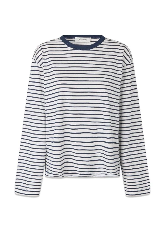 HellenMD LS stripe t-shirt - Soft Navy Stripe Polka Dot Checkered Tartan