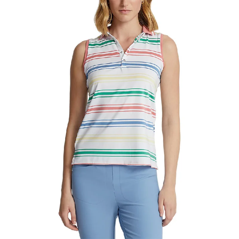 RLX Ralph Lauren Women's Printed Airflow Sleeveless Golf Shirt - Pure White Multi Chenille Brocade Lace