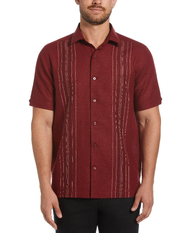 Linen Blend Yarn Dyed Panel Shirt Striped Floral Plaid
