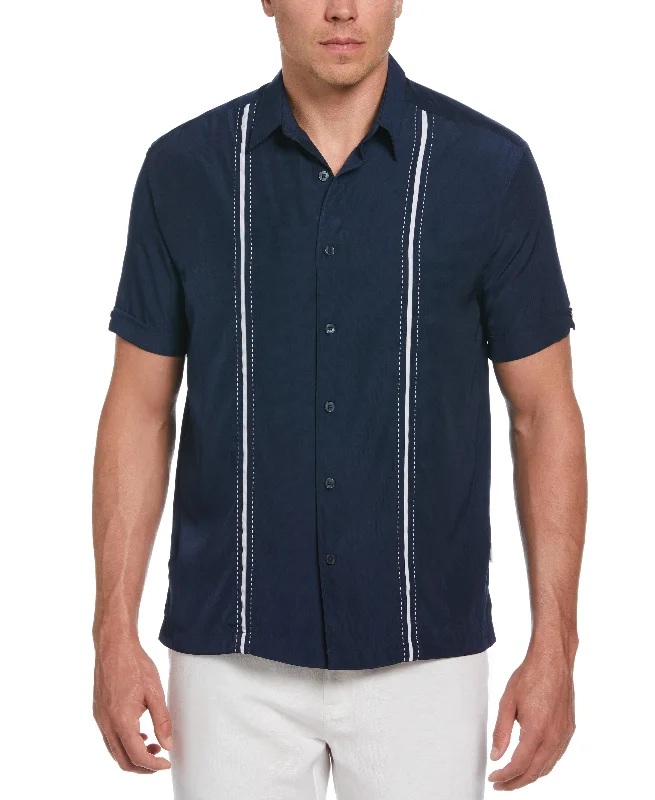 Panel Shirt - Contrast Stitching Hooded Caped Shawl Collar