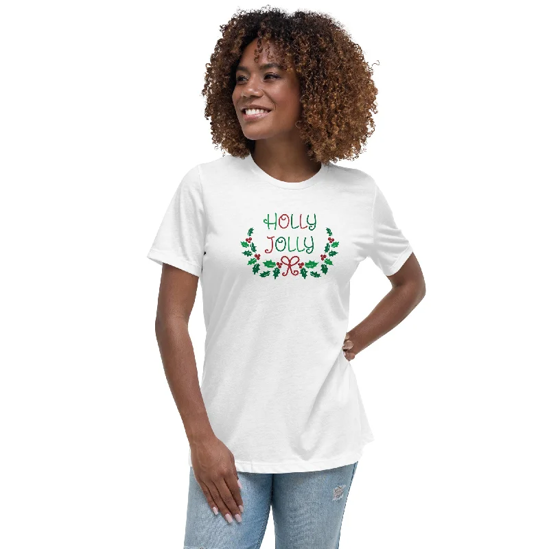 Holly Jolly Women's Relaxed T-Shirt Welt Pockets Slit Pockets