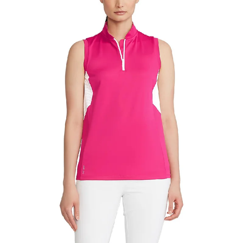 RLX Ralph Lauren Women's Mix Sleeveless Airflow Golf Shirt - Aruba Pink/Pure White Fleece Nylon Spandex
