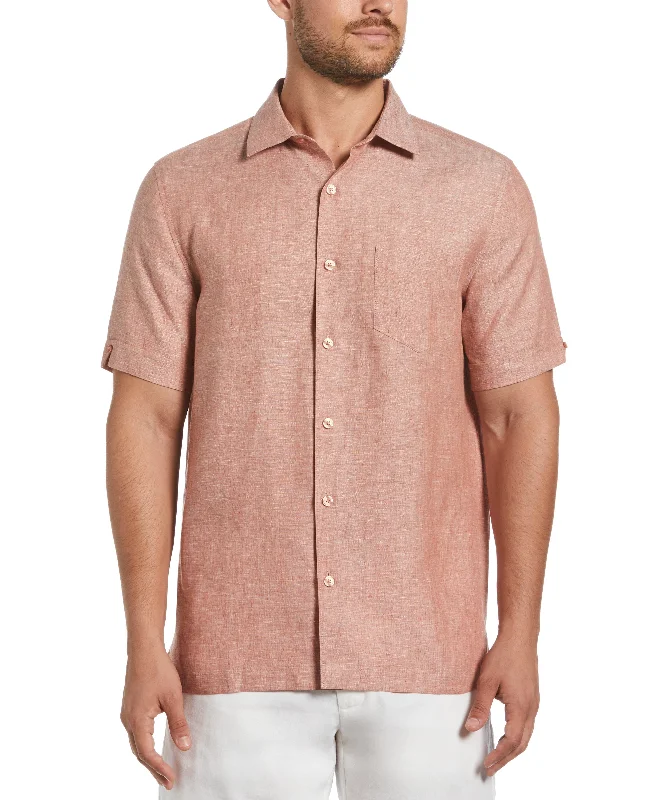 Classic Two-Tone Linen Shirt Zippered Buttoned Snapped