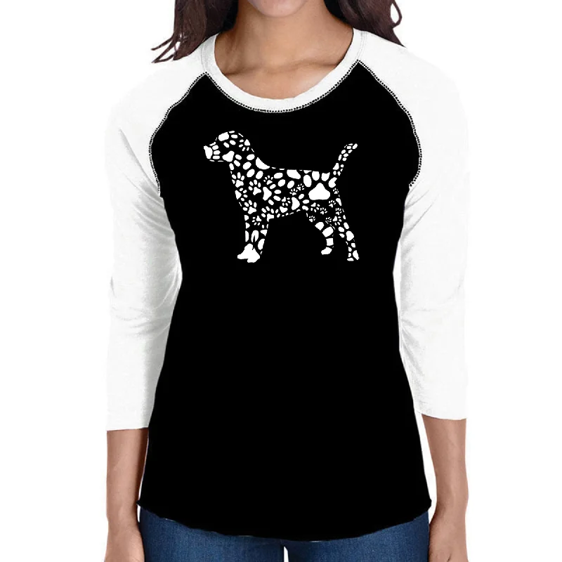 Dog Paw Prints  - Women's Raglan Word Art T-Shirt Denim Fabric Leather Fabric Suede Fabric