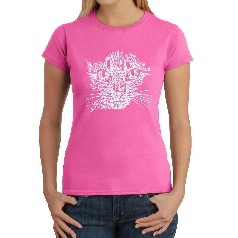 Cat Face  - Women's Word Art T-Shirt Plaid T-Shirt Polka Dot Checkered