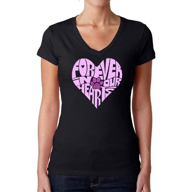 Forever In Our Hearts - Women's Word Art V-Neck T-Shirt V-Neck T-Shirt Long Sleeve Cotton