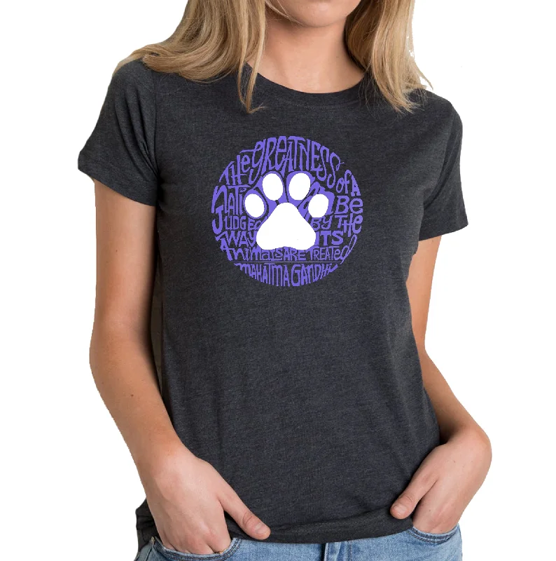Gandhi's Quote on Animal Treatment  - Women's Premium Blend Word Art T-Shirt Hooded Caped Shawl Collar