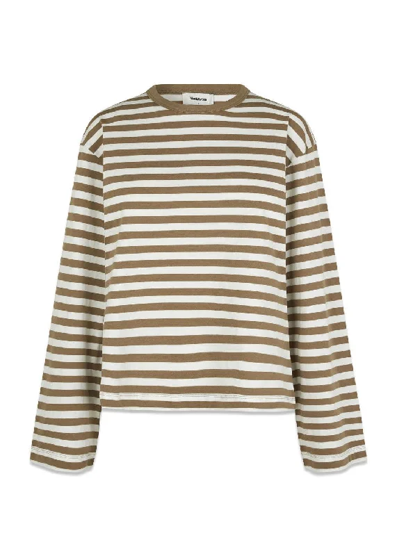 HellenMD LS stripe t-shirt - Dune White Stripe Chenille Blend Fleece Blend Nylon Blend