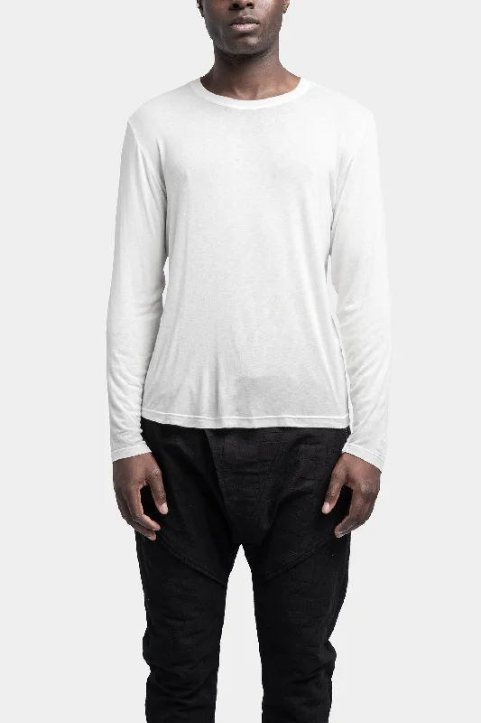 Viscose/silk long sleeve t-shirt, White Welt Pockets Slit Pockets Flap Pockets