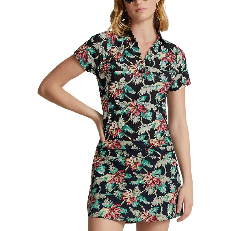 RLX Ralph Lauren Women's Printed Airflow V-Neck Golf Shirt - Island Bamboo Floral Seamless Knitted Crochet