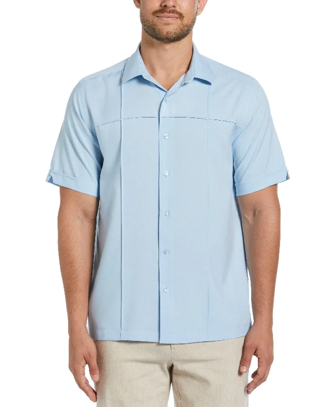 Two-Tone Cross Tuck Chambray Shirt Graphic Embroidered Appliqued