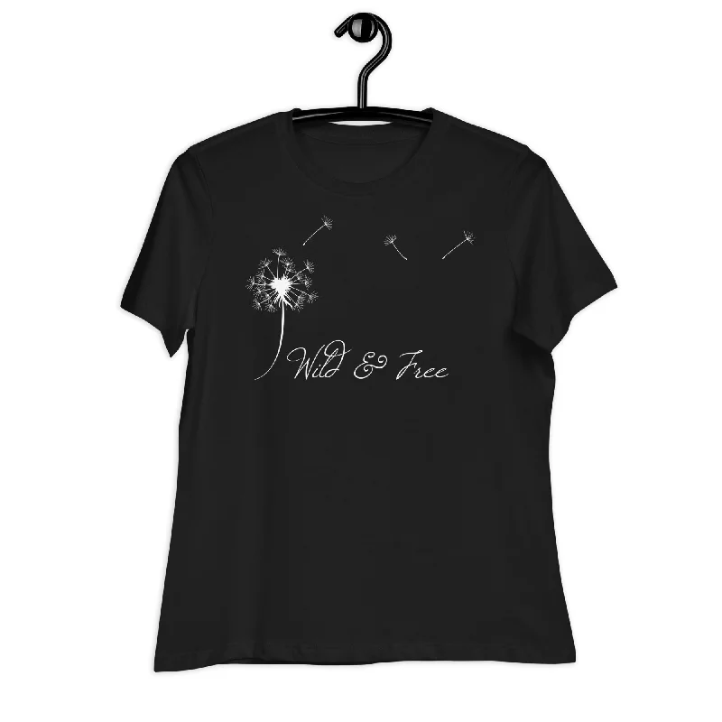 Wild & Free Flower Women's Relaxed T-Shirt Ribbed T-Shirt High Neck Heavyweight