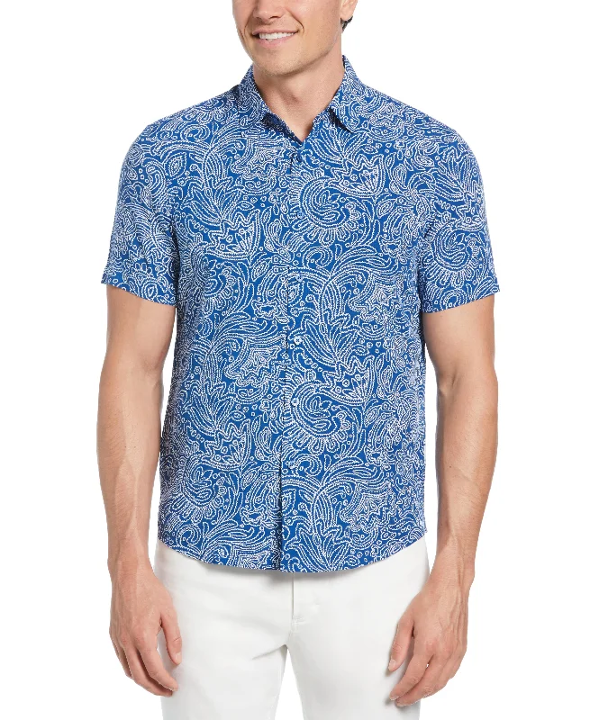All-Over Paisley Print Shirt Collared Crew Neck Turtle Neck