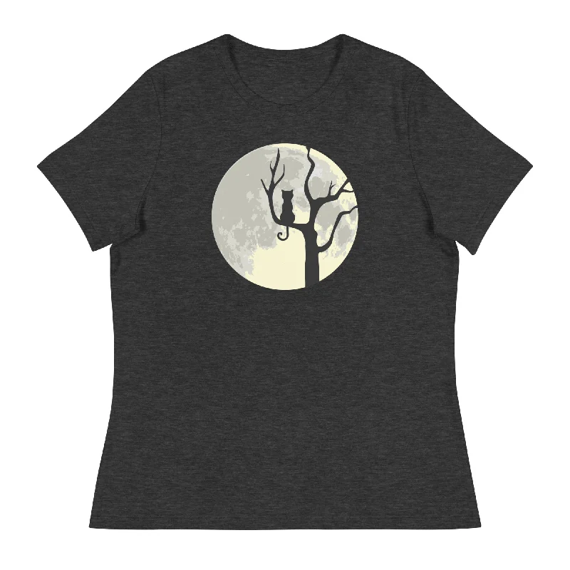 Spooky Tree & Cat Women's Relaxed T-Shirt Polka Dot Checkered Tartan