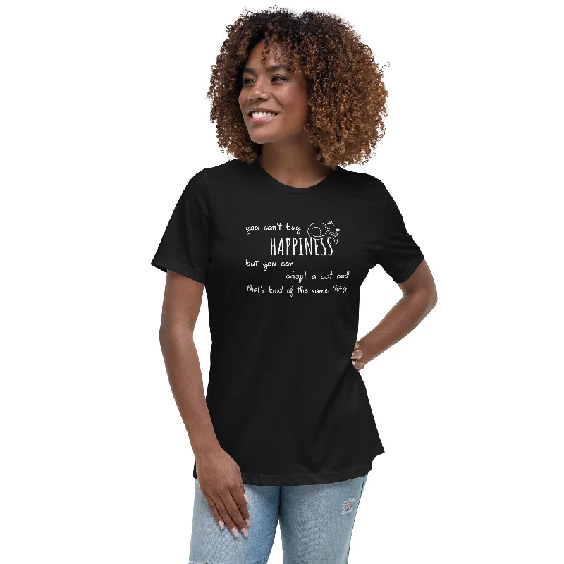 Happiness & A Cat T-Shirt Striped Floral Plaid
