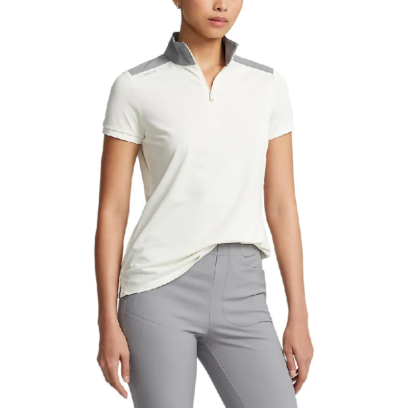 RLX Ralph Lauren Women's Stretch Mesh 1/4 Zip Golf Shirt - Chic Cream/Peak Grey Oversized T-Shirt Spandex breathable