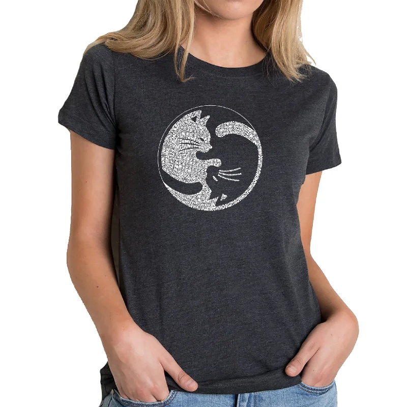 Yin Yang Cat  - Women's Premium Blend Word Art T-Shirt Zippered Buttoned Snapped