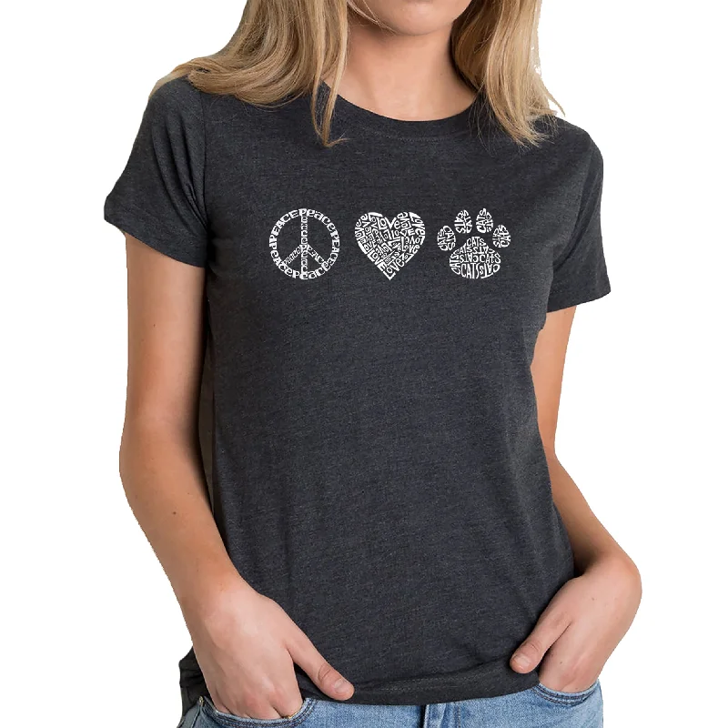 Peace Love Cats  - Women's Premium Blend Word Art T-Shirt Ribbed Striped Patterned
