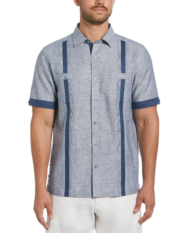 Linen Blend Cross Dye Guayabera Shirt Houndstooth Herringbone Solid