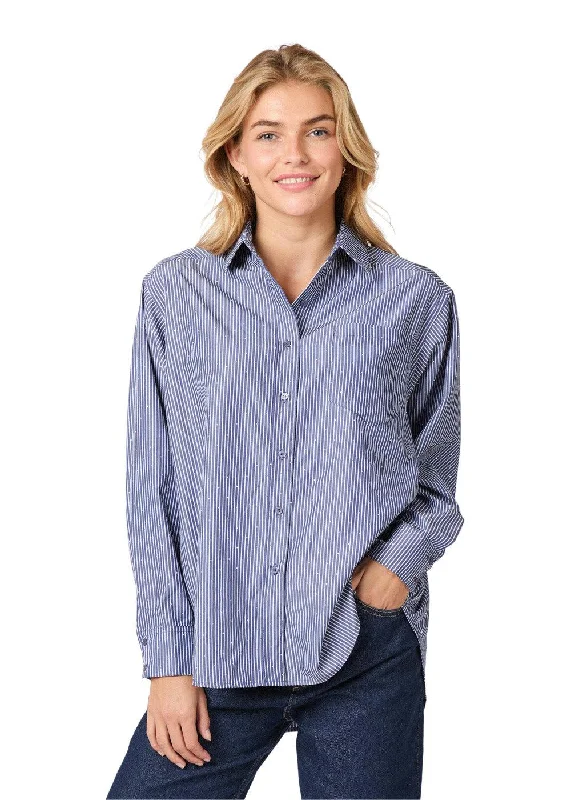 Dalma B Stripe Stone Shirt - Dark Blue Striped Floral Plaid