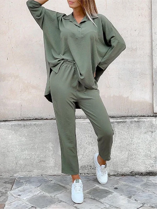 Simple Casual Loose Shirt Pants Two Piece Set Chenille Fabric Brocade Fabric Lace Fabric