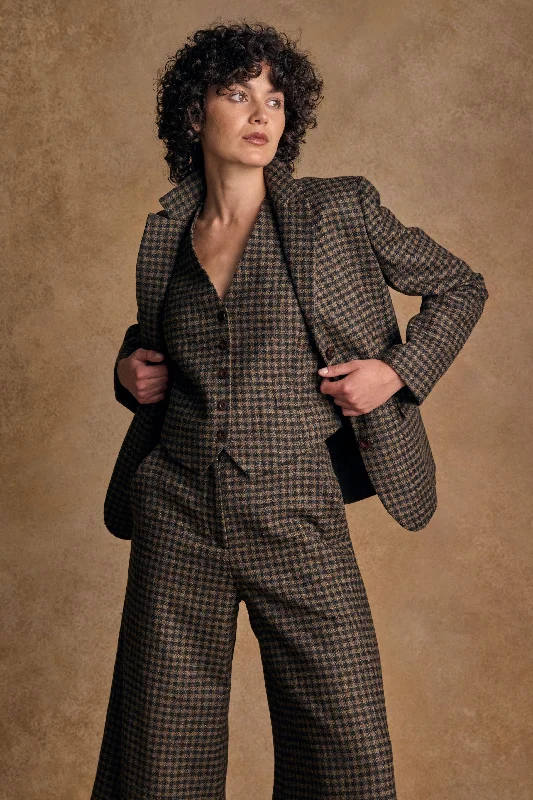 Tara Tweed Hacking Jacket - Earth Check Zippered Front Buttoned Front Snap Front