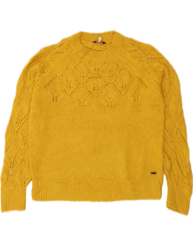 JOULES Womens Crew Neck Jumper Sweater UK 12 Medium  Yellow Acrylic Spandex Rayon Corduroy