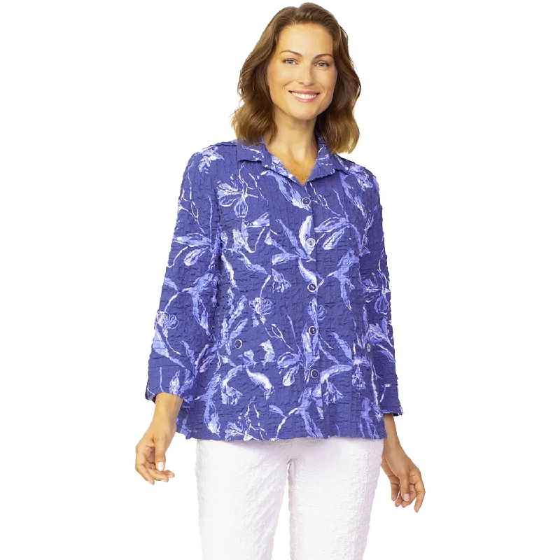 Women's Habitat Scoop Pocket Retro Jacket Twilight Floral A-Line Jacket Boat Neck Shawl Collar