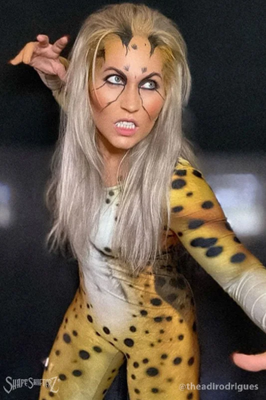 Cheetah Scoop Neck Bodysuit with Separate Hanging Tail Elegant Bodysuit with Belt
