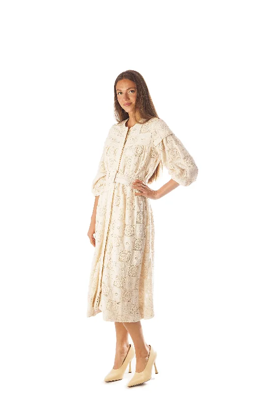 Belted Crocheted Squares Dress Tunics Denim casual