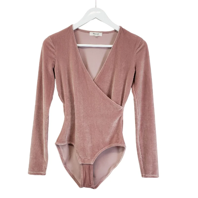 Madewell Crushed Velvet Long Sleeve Bodysuit Size XXS/XS Trendy Sculpting Bodysuit