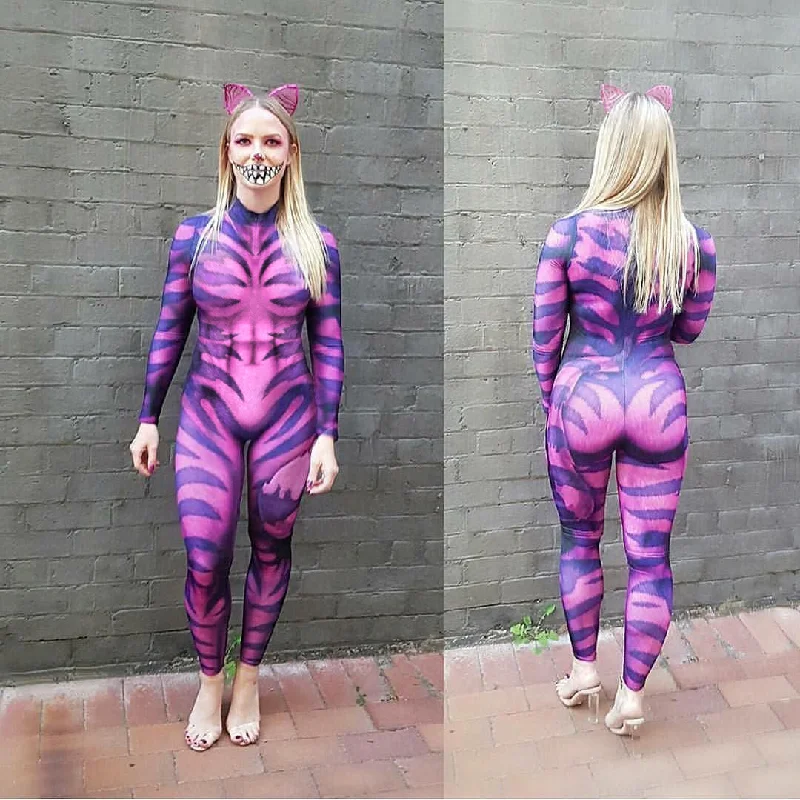 Pink and Purple Cheshire Bodysuit - Zipper in Back - Cosplay | Athletics | Performance Comfortable Spaghetti Strap Bodysuit