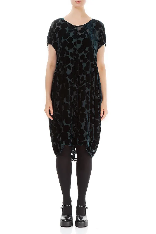 Balloon Devoré Bubbles Teal Silk Velvet Dress