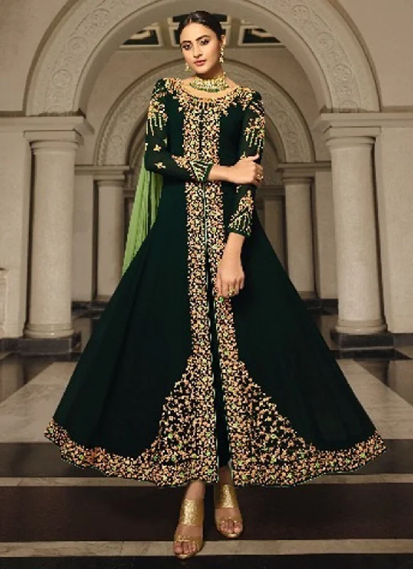 Dark Green Anarkali style Straight Georgette Dress Tunics Favorite customer