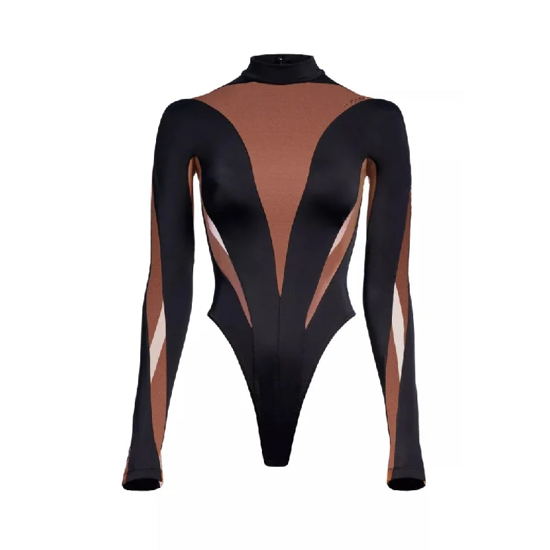 Mugler x H&M Paneled Bodysuit - Women's XS Elegant Bodysuit with Belt