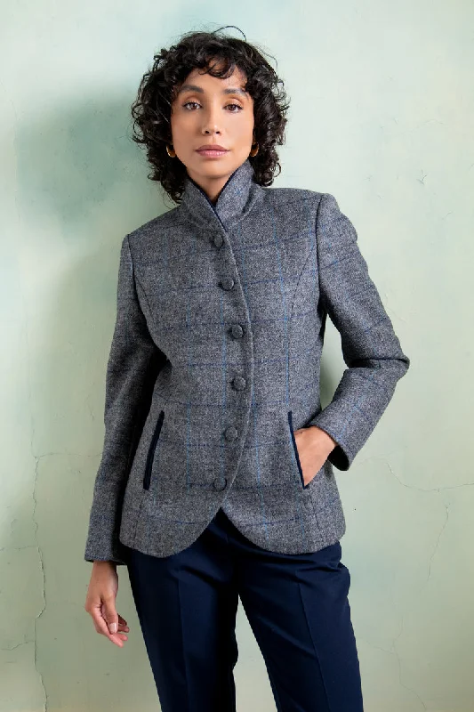 Nicole Tweed Jacket - Grey Check Belted Jacket Elasticated Jacket Padded Jacket