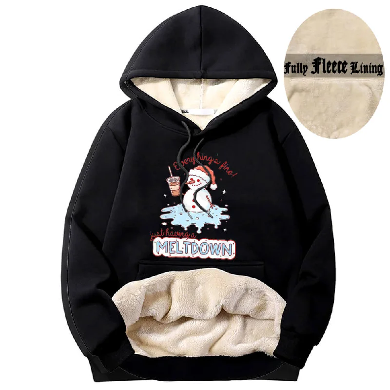 Just Having A Meltdown Snowman Fleece Sherpa Hoodie Hoodie with Sequins Glamorous Eye-catching